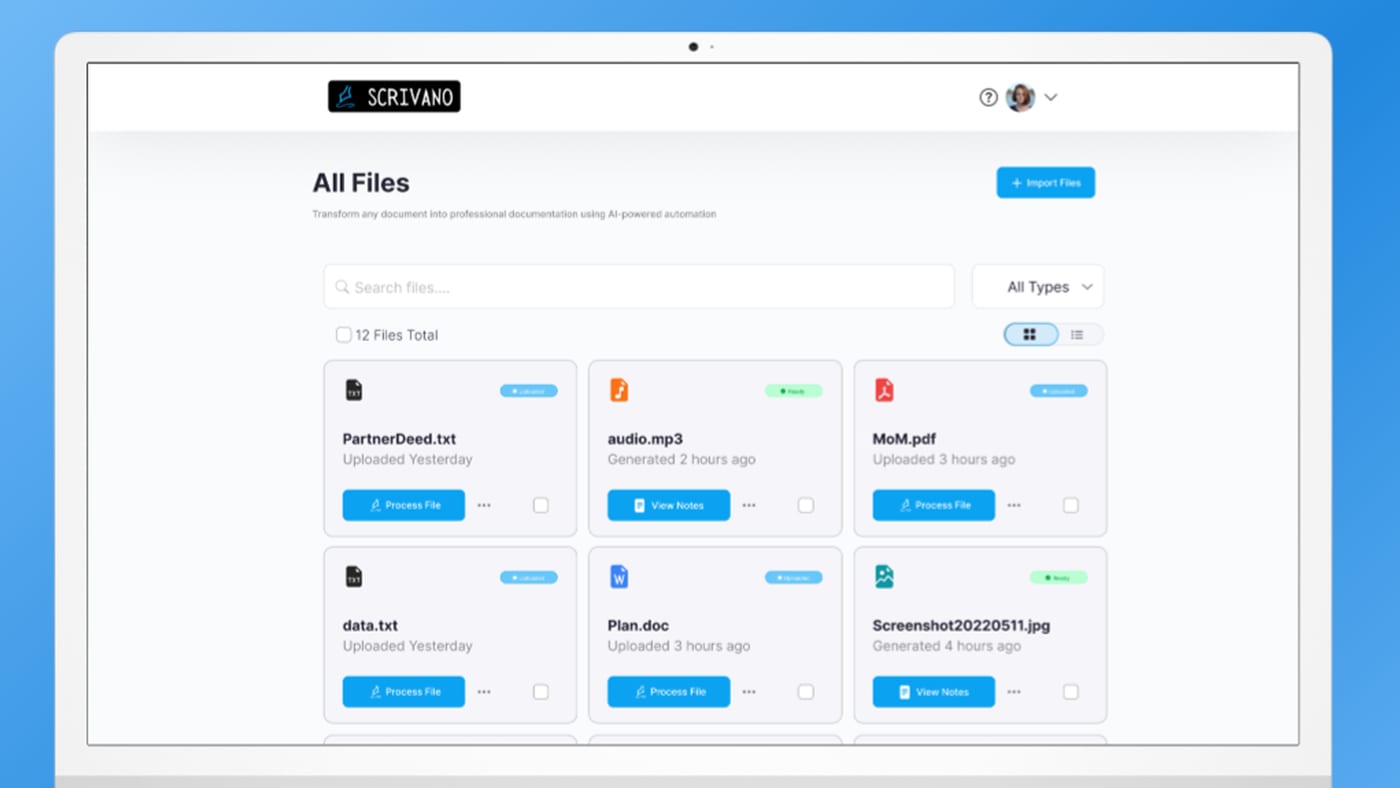 The Scrivano document workspace open on a desktop screen